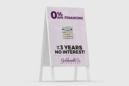 a-frame ad for GoldSmith Jewelers
